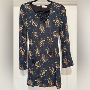 Altar'd State Women’s  Navy Dandelion Print Long Sleeve Dress Size S